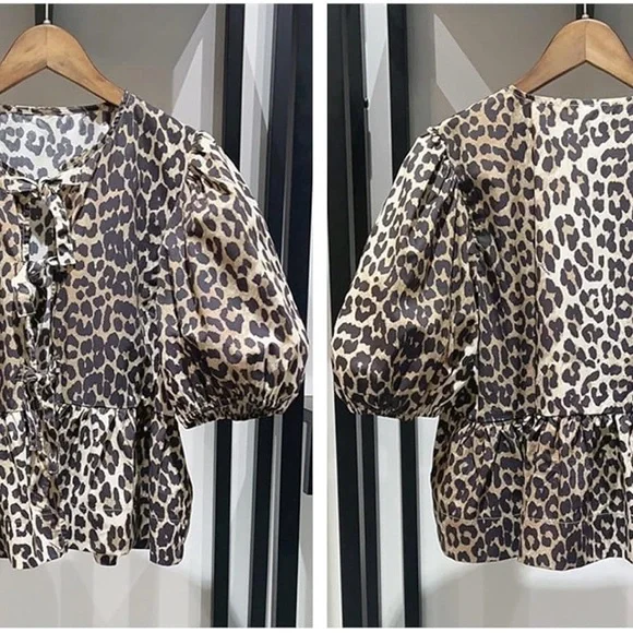 Tie Front Leopard Print Babydoll Top - Picture 6 of 6